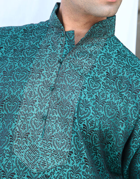 Green Kurta Kela Brocade Chudidaar Closure View