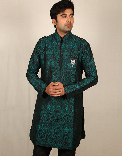 Peacock Green Kurta Kela Brocade Chudidaar Closure View