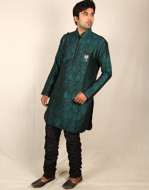 Peacock Green Kurta Kela Brocade Chudidaar