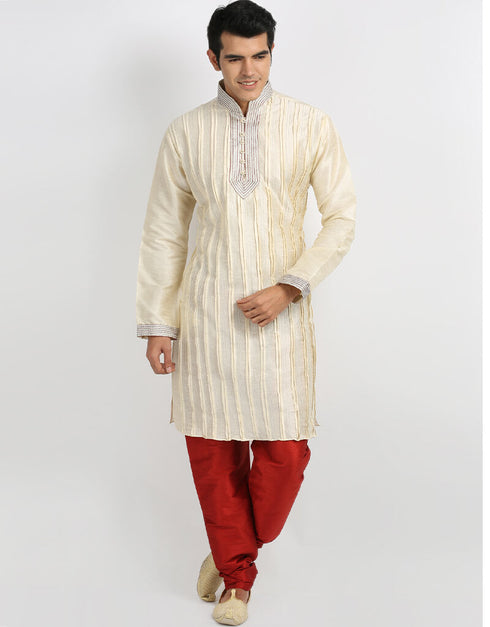 Cream Kurta Art Silk Chudidaar