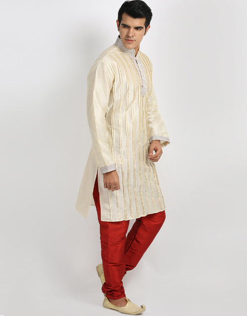 Cream Kurta Art Silk Chudidaar Closure View