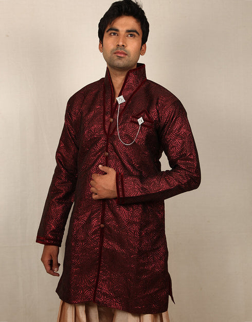 Maroon Kurta Zari Brocade Dhoti Closure View