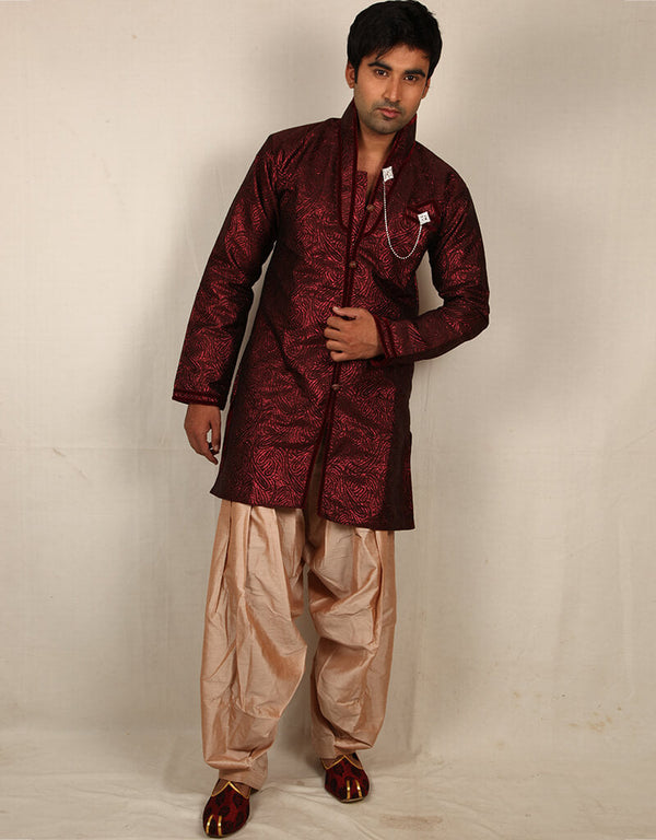 Maroon Kurta Zari Brocade Dhoti