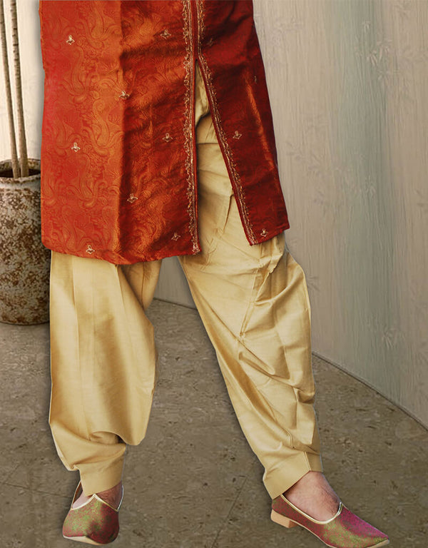Rust Kurta Kela Brocade Dhoti