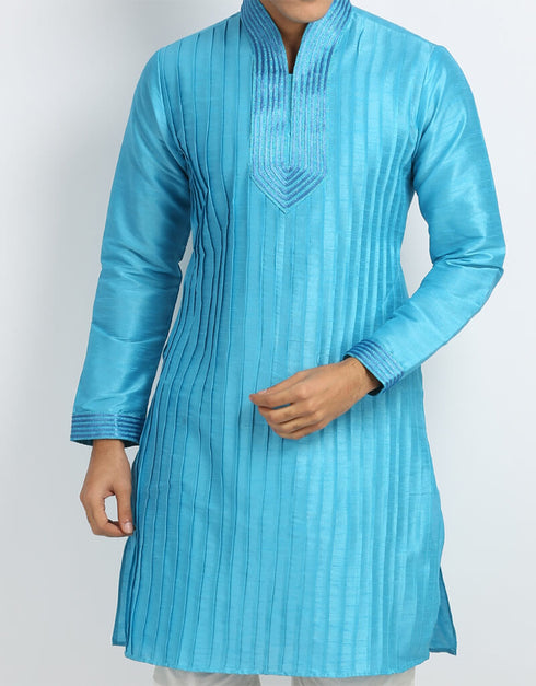 Cool Blue Kurta Art Silk Chudidaar Closure View