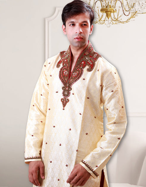 Cream Kurta Kela Brocade Chudidaar