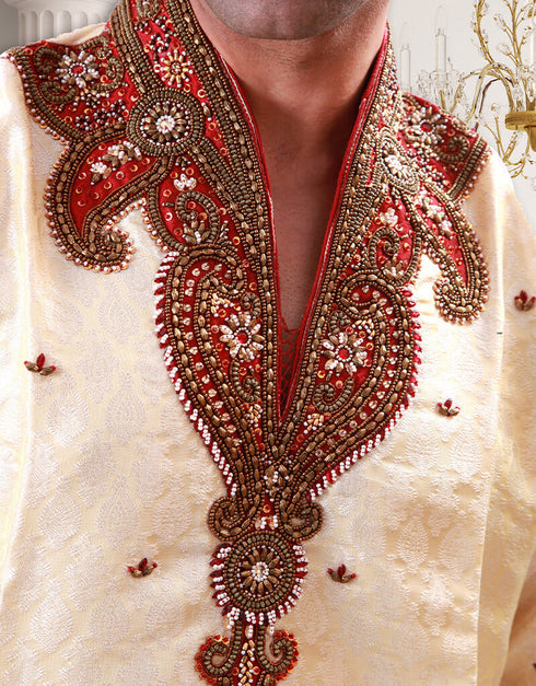 Cream Kurta Kela Brocade Chudidaar Closure View