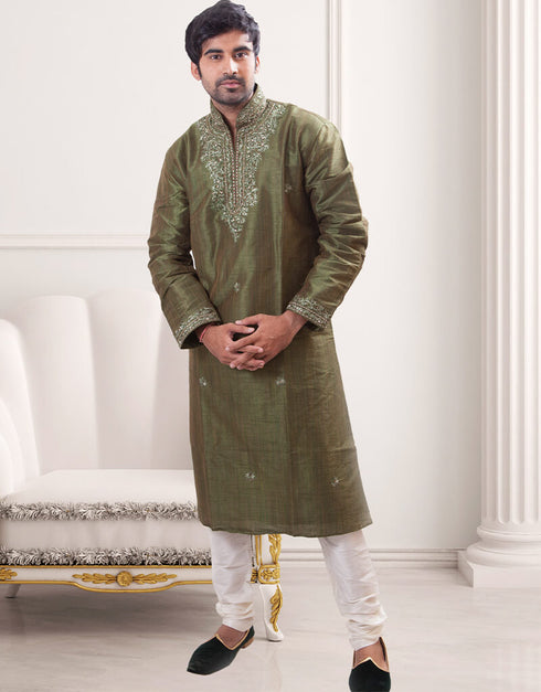 Dark Green Kurta Art Silk Chudidaar