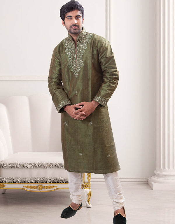 Dark Green Kurta Art Silk Chudidaar