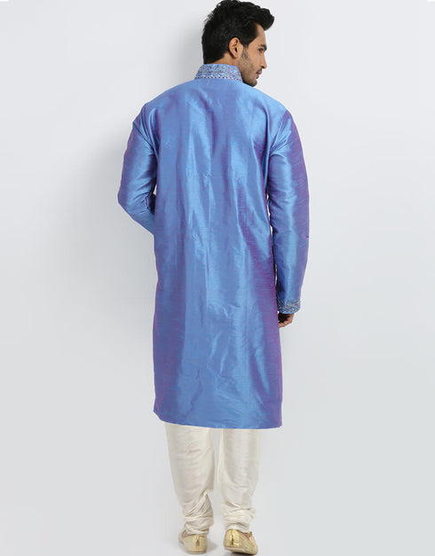 Dark Blue Kurta Art Silk Chudidaar Closure View