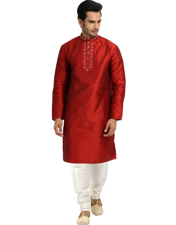 Red Kurta Art Silk Chudidaar