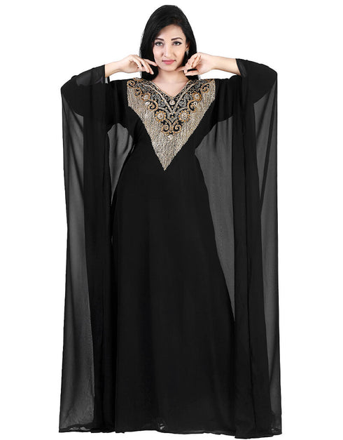 Dubai Black Georgette Hand Zari Embroidery Farasha