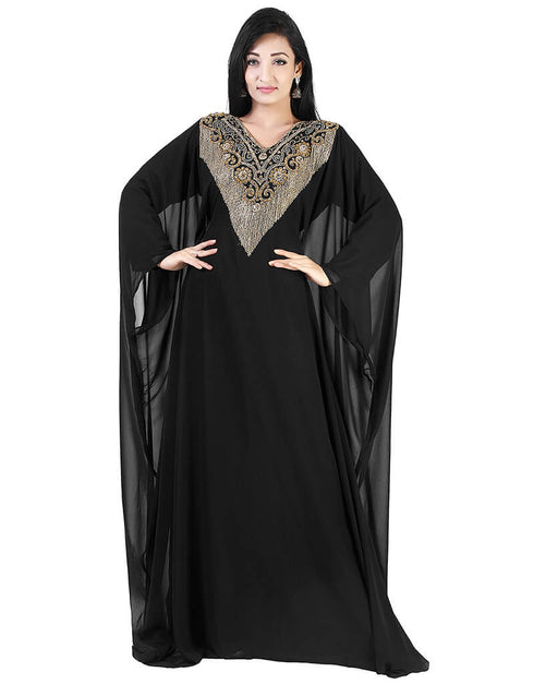 Dubai Black Georgette Hand Zari Embroidery Farasha