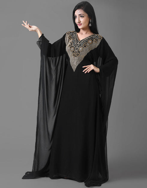 Dubai Black Georgette Hand Zari Embroidery Farasha