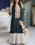 Floral Embroidery Pleated Long Dress For Women