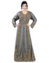 Modest Grey Georgette Pearl Embroidery Kaftan