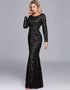 Elegant Plus Size O Neck Full Sleeve Evening Dress