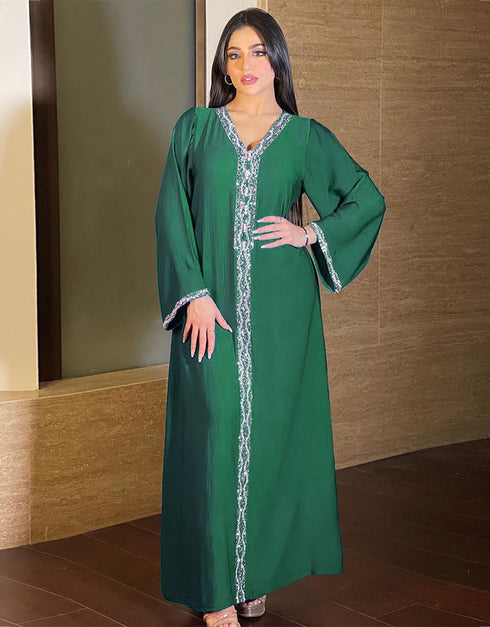 Diamonds Jalabiya Long Arabic Dress Evening Party Gown