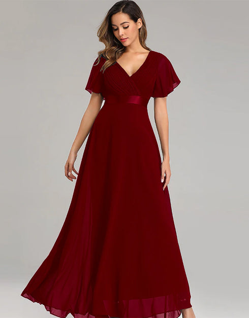 Elegant V-Neck Chiffon Formal Evening Gown
