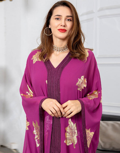 Latest Gold Stamping Chiffon Farasha Kaftans For Women