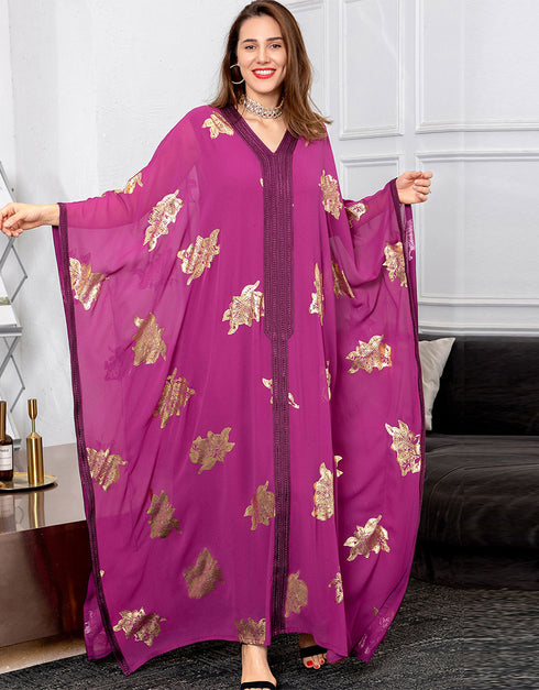 Latest Gold Stamping Chiffon Farasha Kaftans For Women