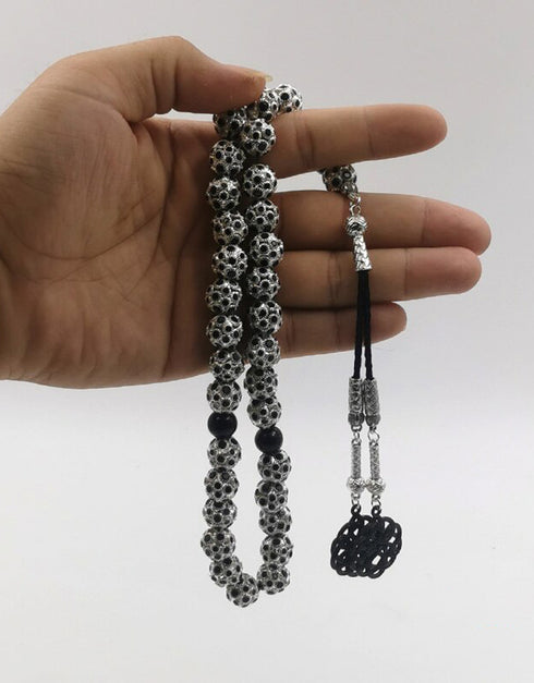 Luxury Tasbih black&silvers bead beinlaid zircon stone islamic handmade prayer bead