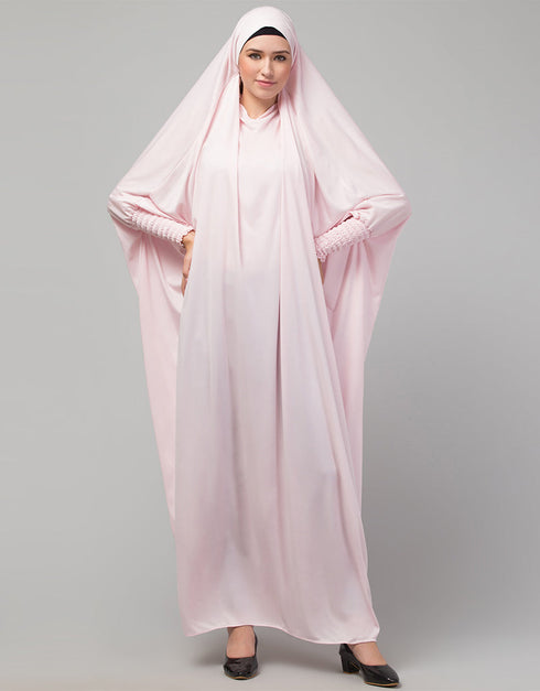 Muslim Smoking Sleeve Tie at Back Ready To Wear Instant Full Size knits JiIbab Front View