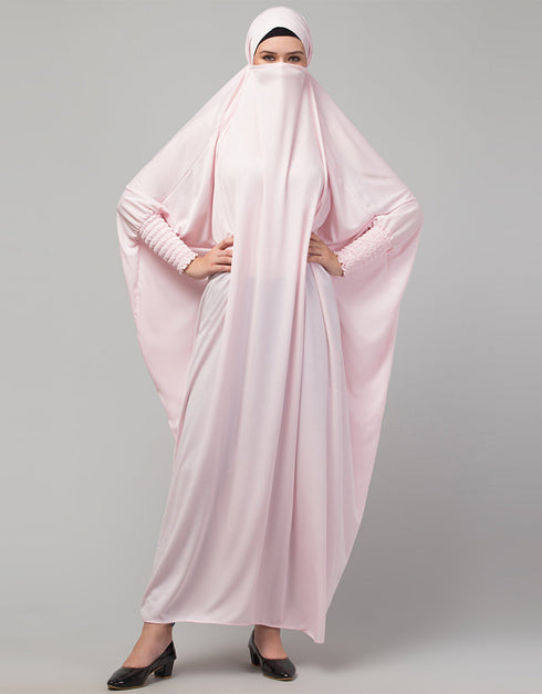 Muslim Smoking Sleeve Tie at Back Ready To Wear Instant Full Size knits JiIbab Front View