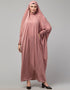 Arabic Smoking Sleeve Tie at Back Ready To Wear Instant Full Size knits JiIbab In Mouve pink Front View