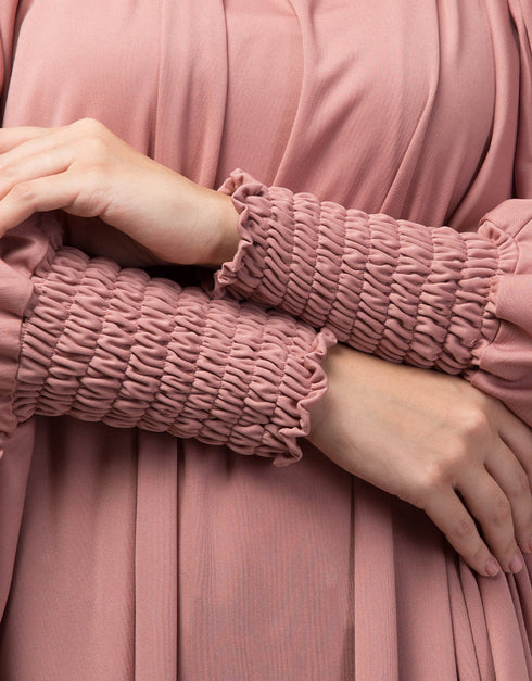 Arabic Smoking Sleeve Tie at Back Ready To Wear Instant Full Size knits JiIbab In Mouve pink Additional Angles