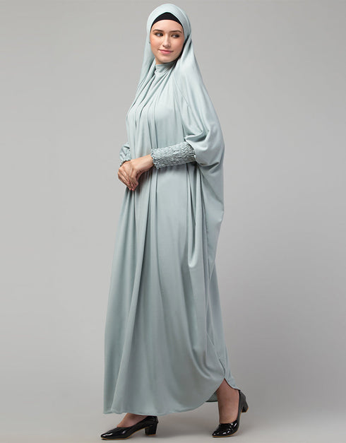 Islamic Smoking Sleeve Tie at Back Ready To Wear Instant Full Size knits JiIbab In Sky sage Additional Angles