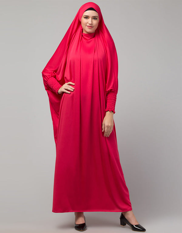 Women Smoking Sleeve Tie at Back Ready To Wear Instant Full Size knits JiIbab In Rani pink Front View