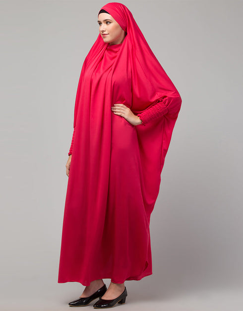 Women Smoking Sleeve Tie at Back Ready To Wear Instant Full Size knits JiIbab In Rani pink Lifestyle Images