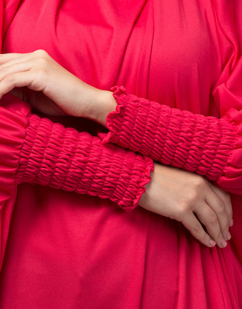 Women Smoking Sleeve Tie at Back Ready To Wear Instant Full Size knits JiIbab In Rani pink Back View