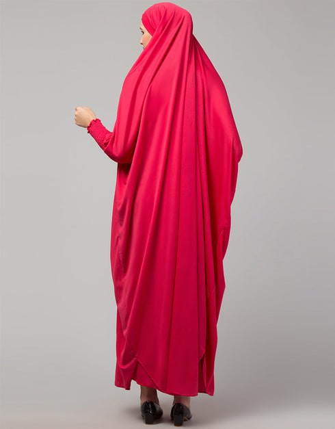 Women Smoking Sleeve Tie at Back Ready To Wear Instant Full Size knits JiIbab In Rani pink Front View