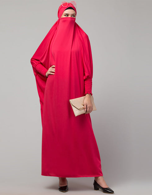 Women Smoking Sleeve Tie at Back Ready To Wear Instant Full Size knits JiIbab In Rani pink Close-up View