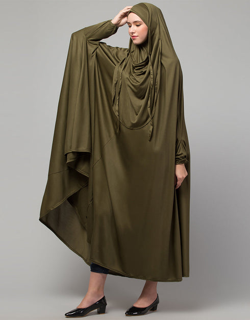 Chic Olive Extra Nose Piece Head To Toe Free Size Jilbab Prayer hijab for hajj and umrah Additional Angles