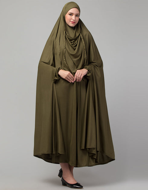 Chic Olive Extra Nose Piece Head To Toe Free Size Jilbab Prayer hijab for hajj and umrah Side View