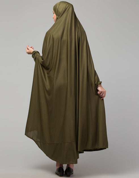 Chic Olive Extra Nose Piece Head To Toe Free Size Jilbab Prayer hijab for hajj and umrah Back View