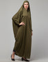 Muslimah Olive Smoking Sleeve Tie at Back Ready To Wear Instant Full Size knits JiIbab Side View