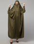 Muslimah Olive Smoking Sleeve Tie at Back Ready To Wear Instant Full Size knits JiIbab Front View