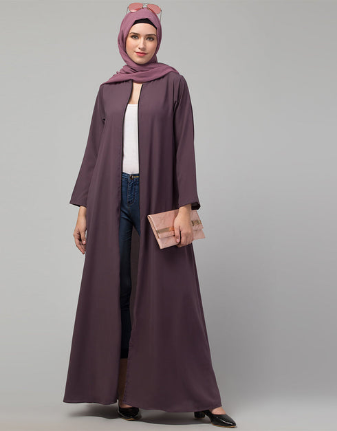Dubai Front open with Zip Daily wear Basic Abaya In Dusty purple Front View