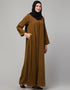 Muslim Front open with Zip Daily wear Basic Abaya In Gold Lifestyle Images