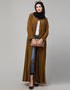 Muslim Front open with Zip Daily wear Basic Abaya In Gold Front View