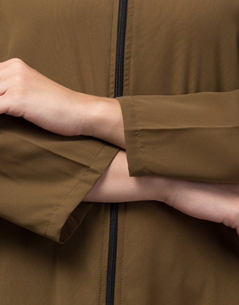 Modest Light Brown Front open with Zip Daily wear Basic Abaya Close-up View