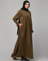 Chic Pleats at chest Smoking Sleeve Casual Abaya In light brown Front View