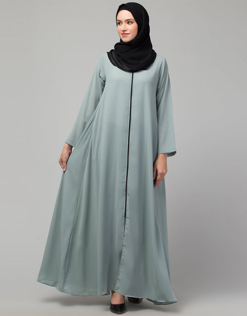 Islamic Sage Front open with Zip Daily wear Basic Abaya Front View