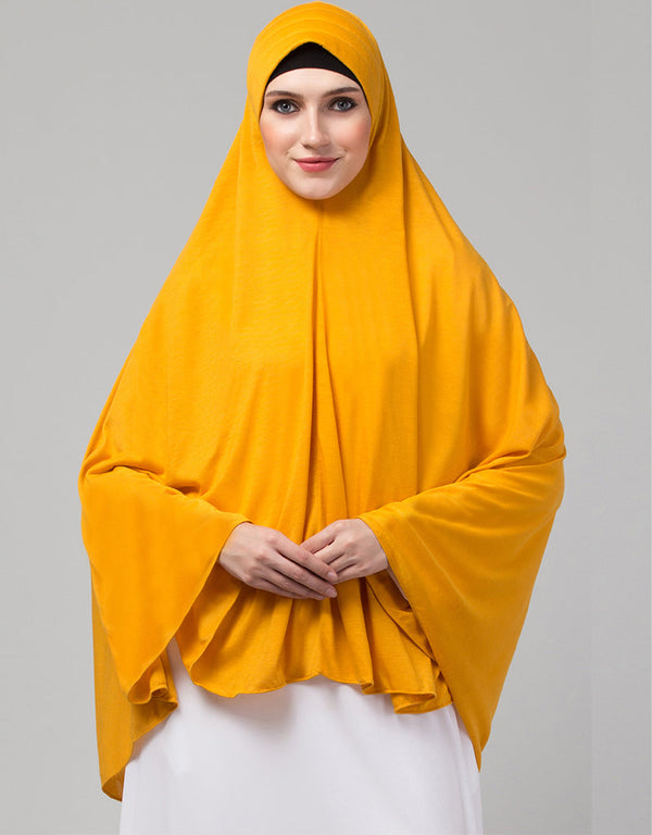 Mustard Polyester Knits Head Covers Hijab Front View