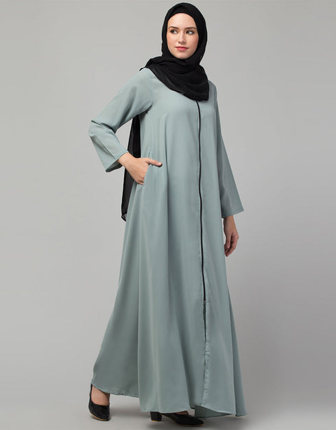 Islamic Sage Front open with Zip Daily wear Basic Abaya Side View