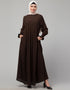 Trendy Pleats at chest Smoking Sleeve Casual Abaya In Brown Front View